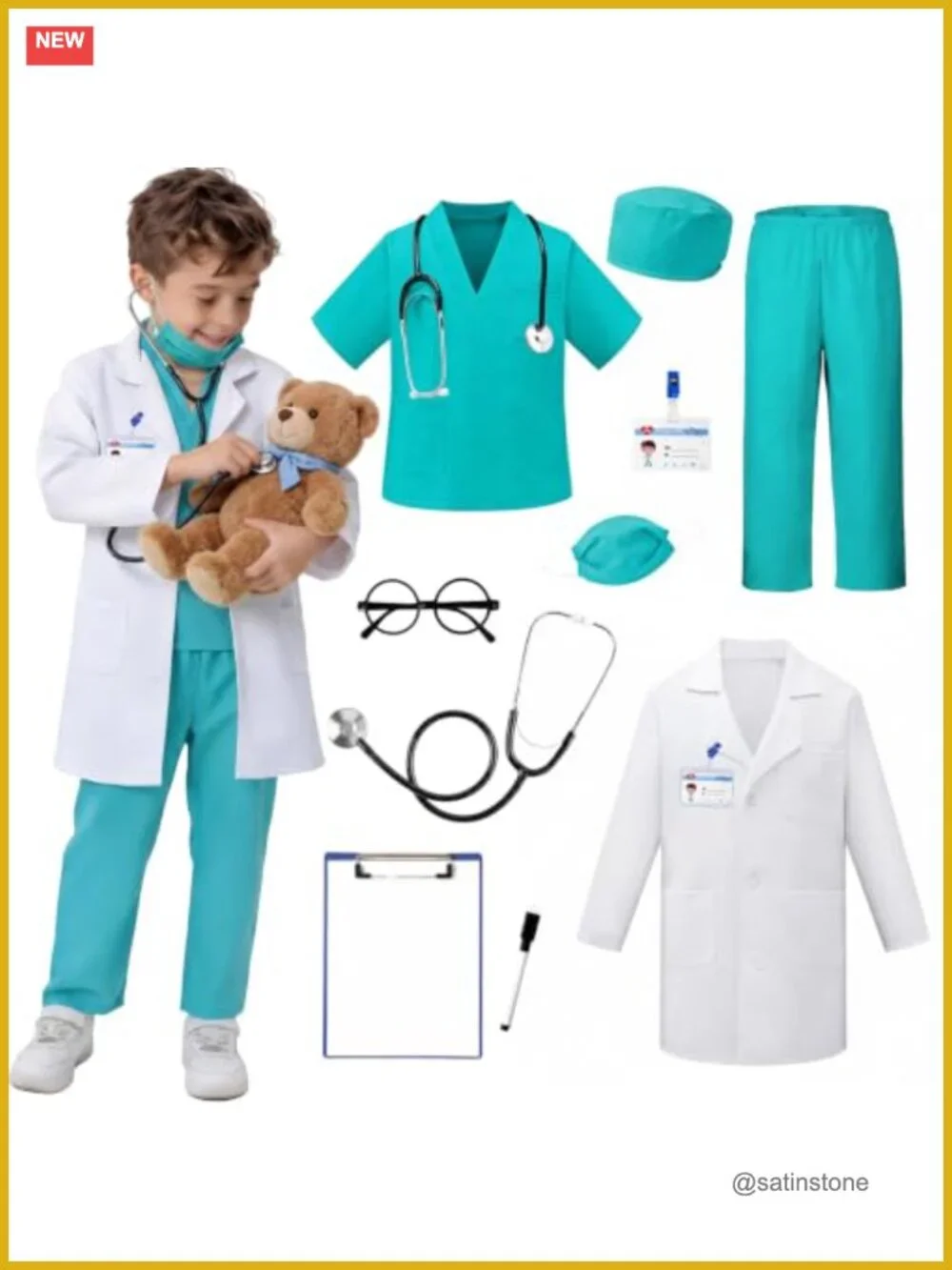 Kids Doctor Costume 10pc Pretend Play Nurse Set with Lab Coat Stethoscope